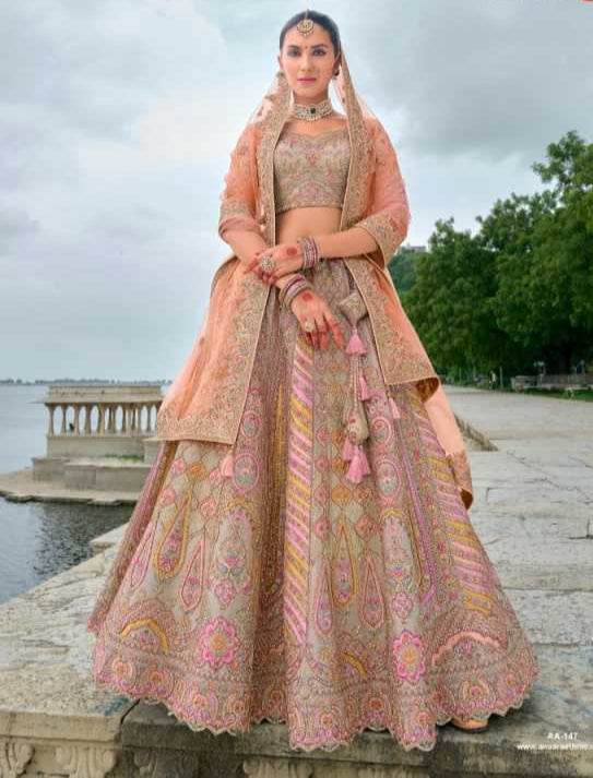 Velvet Rajwada Lehenga Wedding Embroidered Lehenga for Brides - MYLUXURY LANE ENTERPRISE